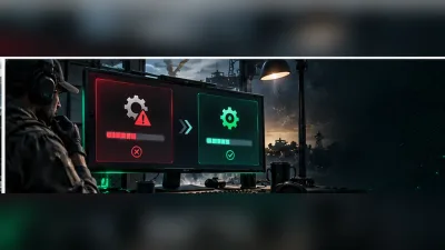 Delta Force update troubleshooting concept showing warning and operational status panels