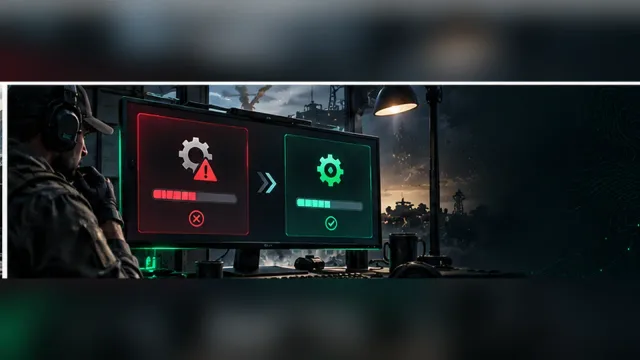 Delta Force update troubleshooting concept showing warning and operational status panels